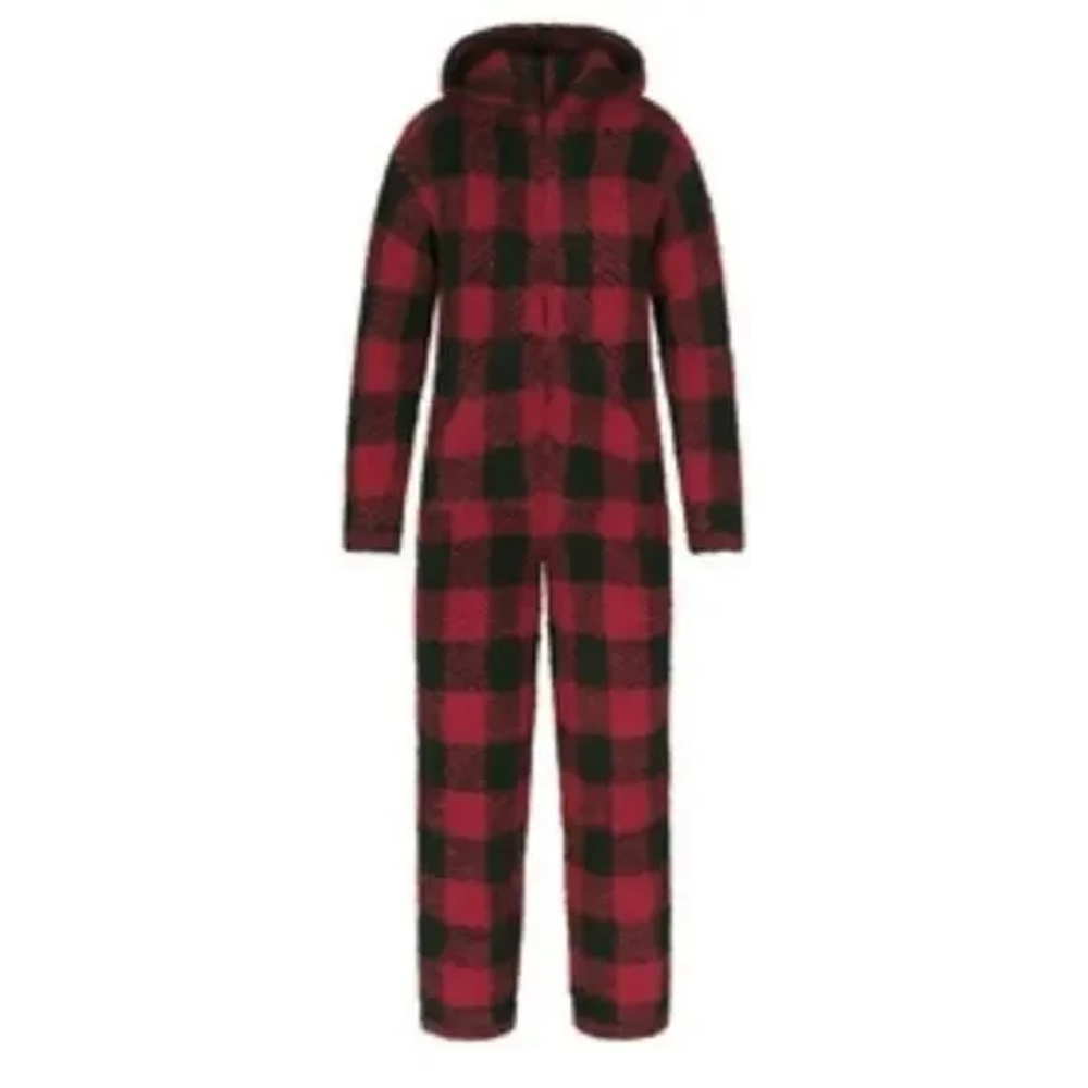 Skims Cozy Knit Unisex Onesie - Brick Buffalo Check S/M